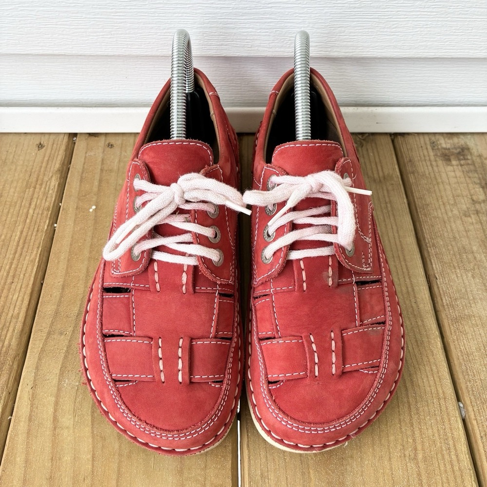 Birkenstock Bodega Woven Leather Fisherman Lace Up Sneakers Shoes Red Womens 8 - Picture 2 of 9